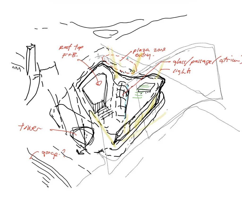 Annotated hand sketch used as an architectural input